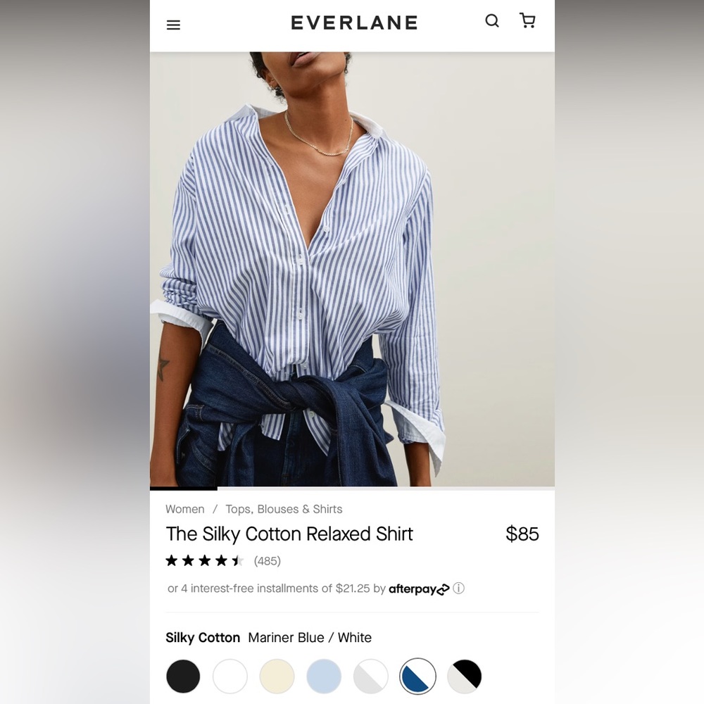 EVERLANE THE SILKY COTTON RELAXED SHIRT - SZ 8